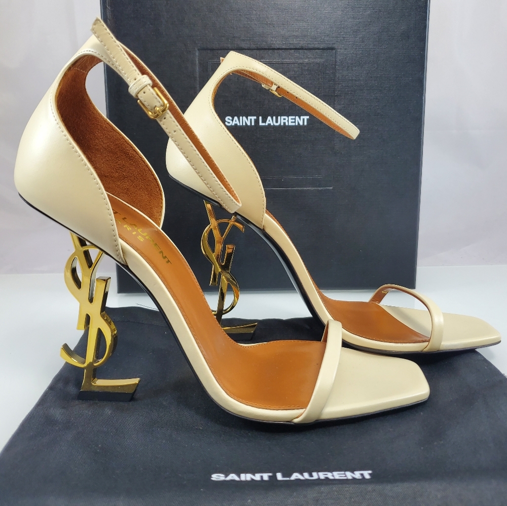 NWT$1,500 Saint Laurent YSL Opyum 110 Logo High Heel Leather Sandals Sz 40 (10) - Picture 3 of 16